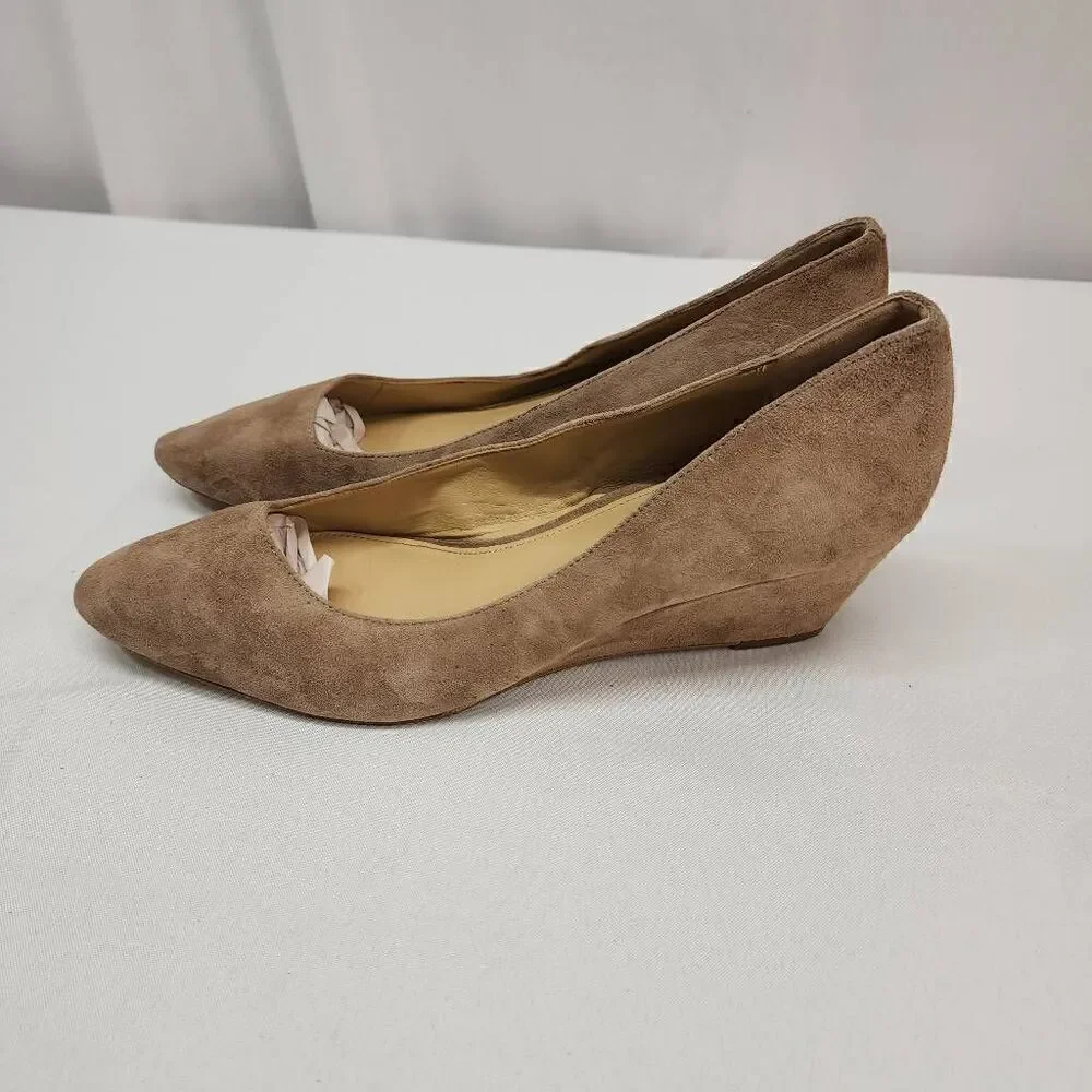 Talbots Size 10 Lanely Asymmetrical Wedges - Tan Leather Suede Comfort Career A